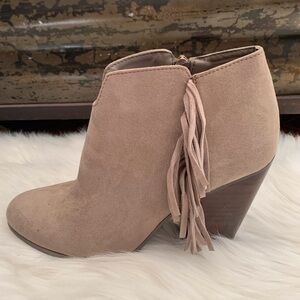 Carlos by Carlos Santana Tempe Fringe Suede Block Heeled Boots - Taupe 7.5